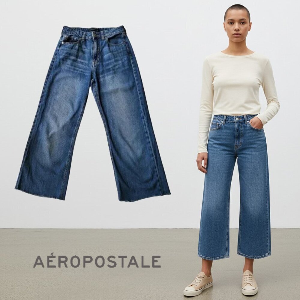 Aeropostale High-Rise Wide Leg Jeans Raw Hem 4R